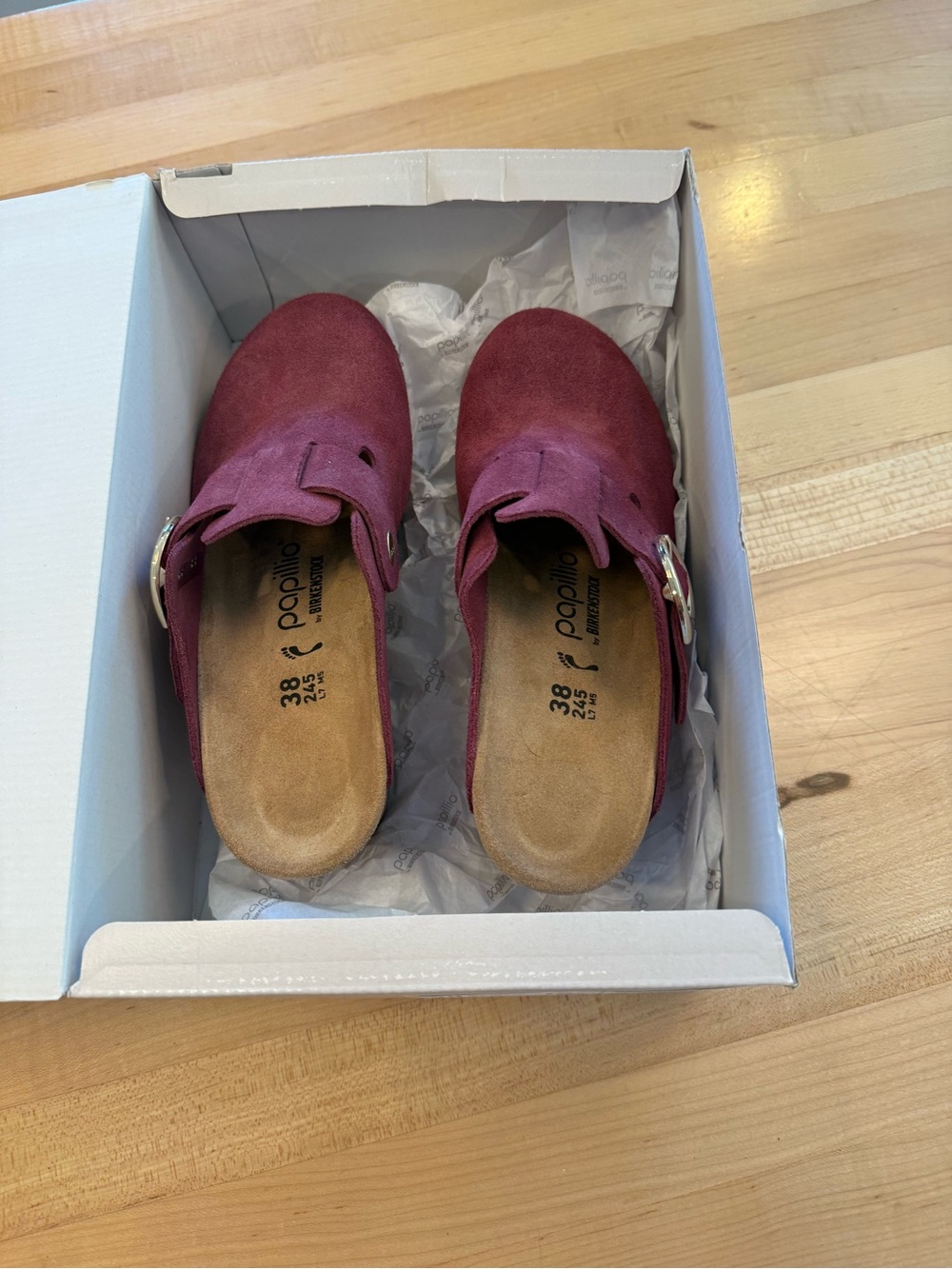 Birkenstock Fanny Suede Wedge Mule in Burgundy Red - Picture 5 of 7
